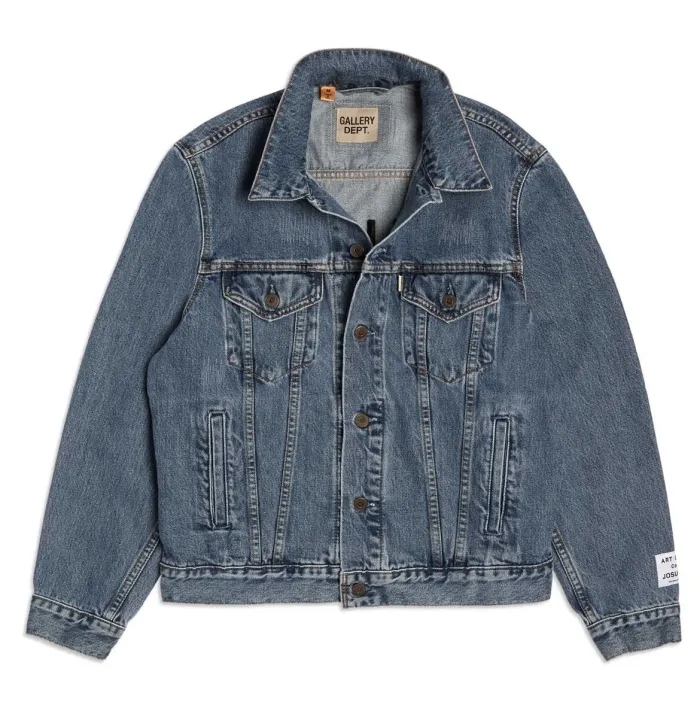 GD Basic Logo Embroidered Washed Destroyed Denim Jacket