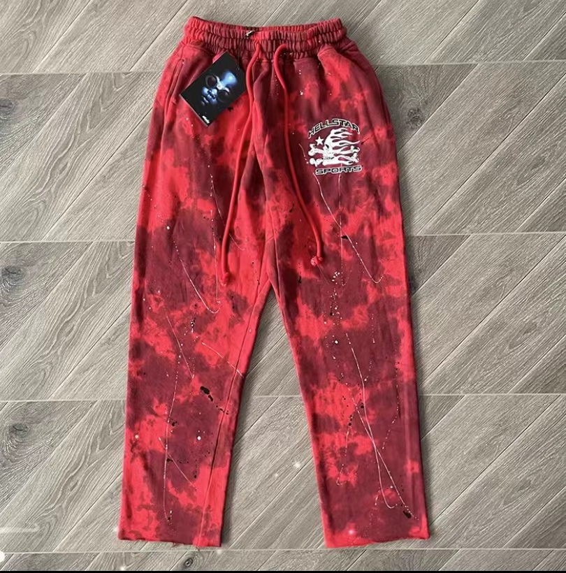 1:1 quality version Skull Print Tie-Dye Splash Ink Ripped Hoodie And Pants