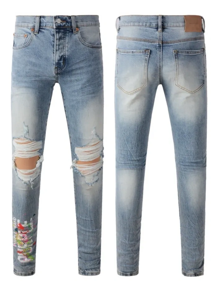 1:1 quality version Splash Ink Alphabet Print Ripped Jeans