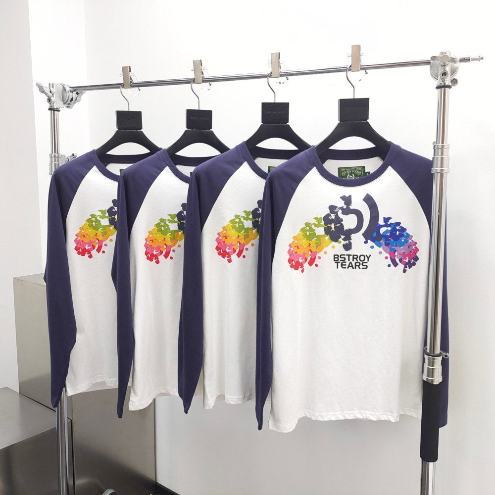 1:1 quality version Colorful Flower Printed Patchwork Long Sleeve tee