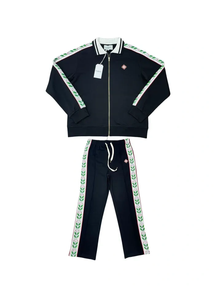 Casa 1:1 quality version Ribbon Floral Colorblocked Knit Collar Jacket & pants set 2 colors