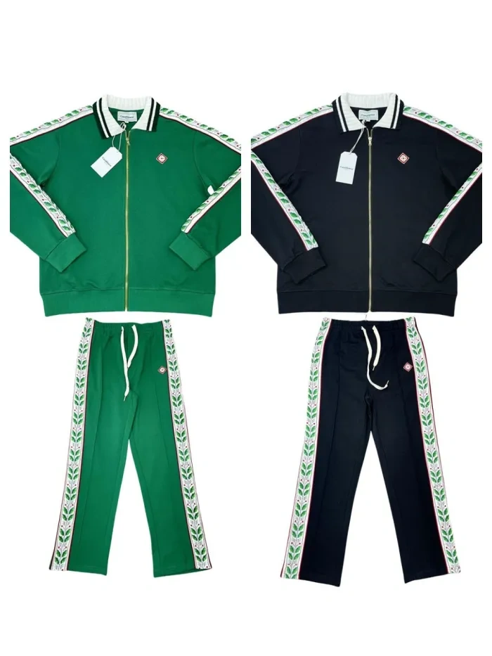 Casa 1:1 quality version Ribbon Floral Colorblocked Knit Collar Jacket & pants set 2 colors