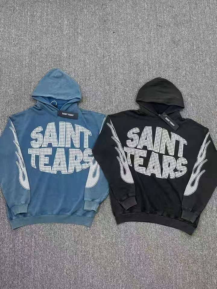 Saint Tears Hoodie Letters Black And Blue (os fit)