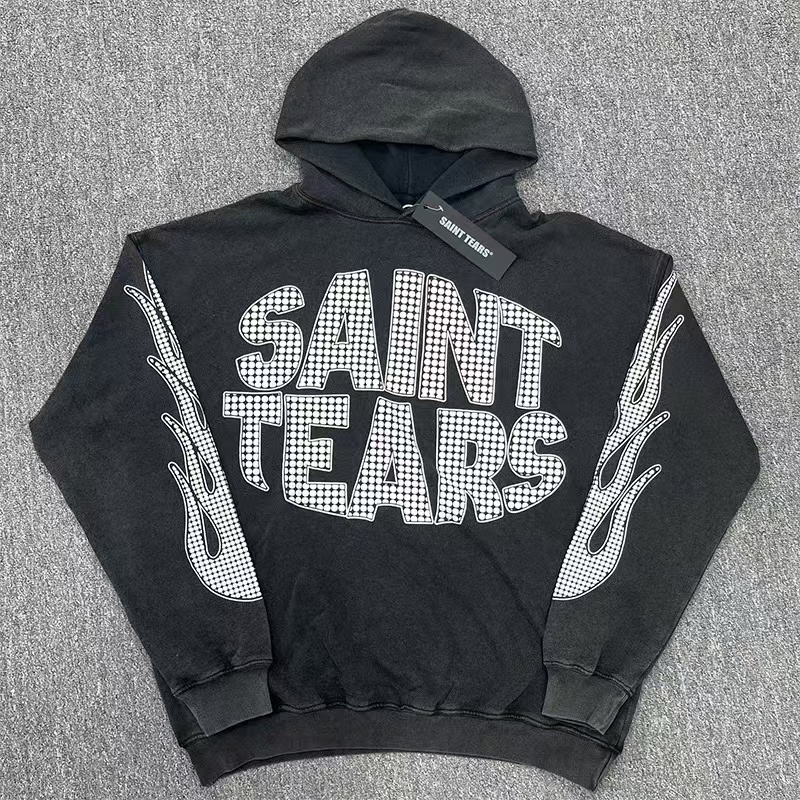 Saint Tears Hoodie Letters Black And Blue (os fit)