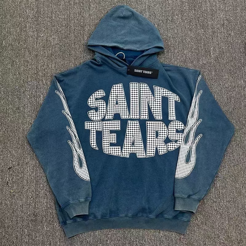 Saint Tears Hoodie Letters Black And Blue (os fit)