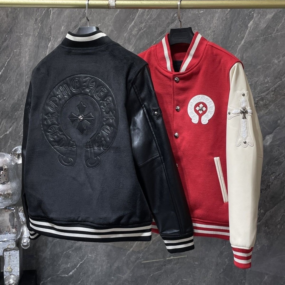 Chr0me Hearts Sanskrit Cross  Leather Jacket Black Red