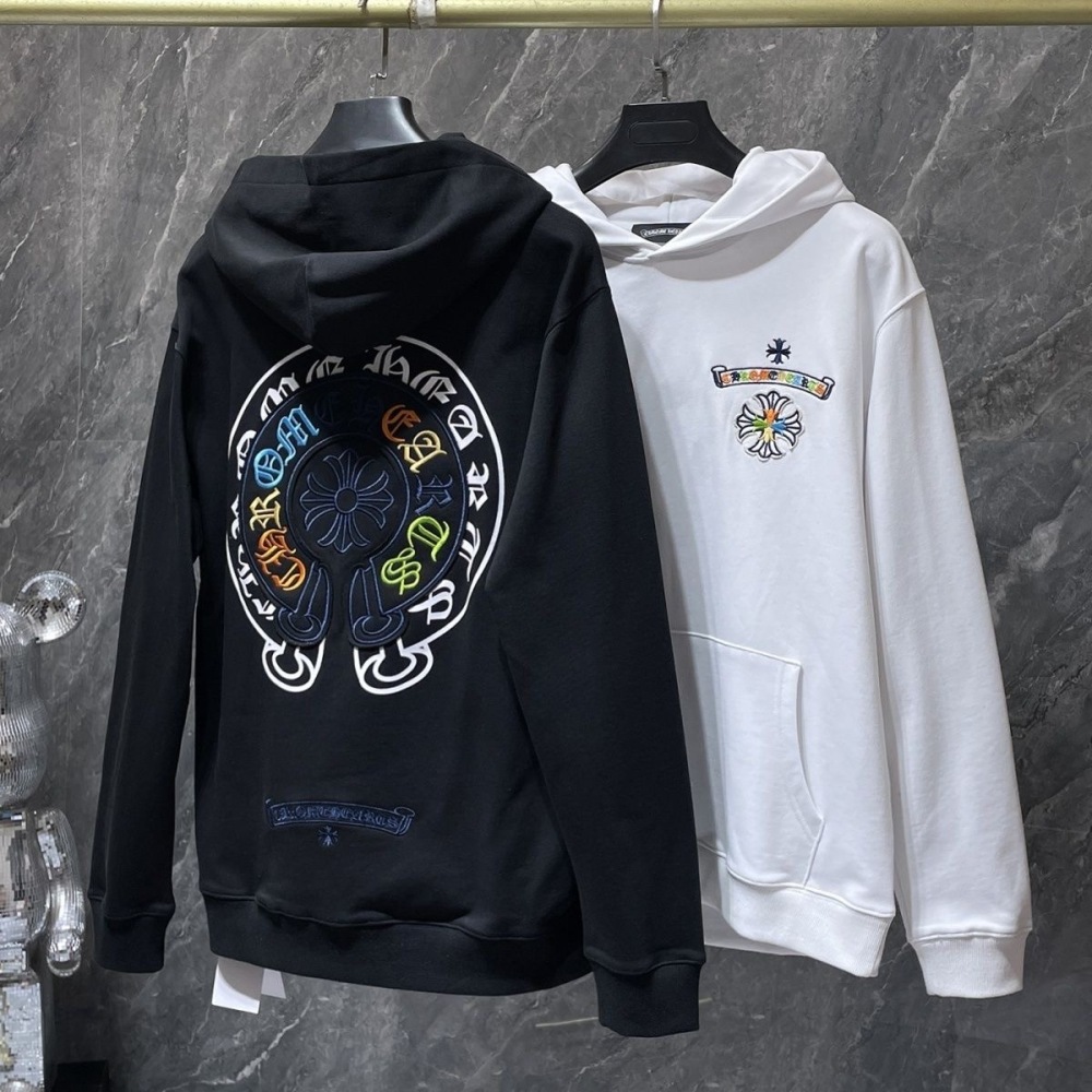 Chr0me Hearts Colorful Embroidery Horseshoe Hoodie Black White