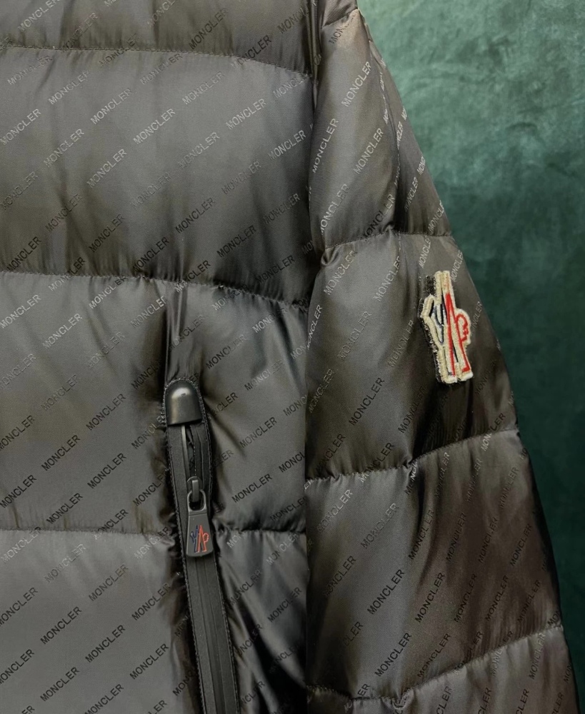 M0ncler Full Print Logo Down Jacket Black