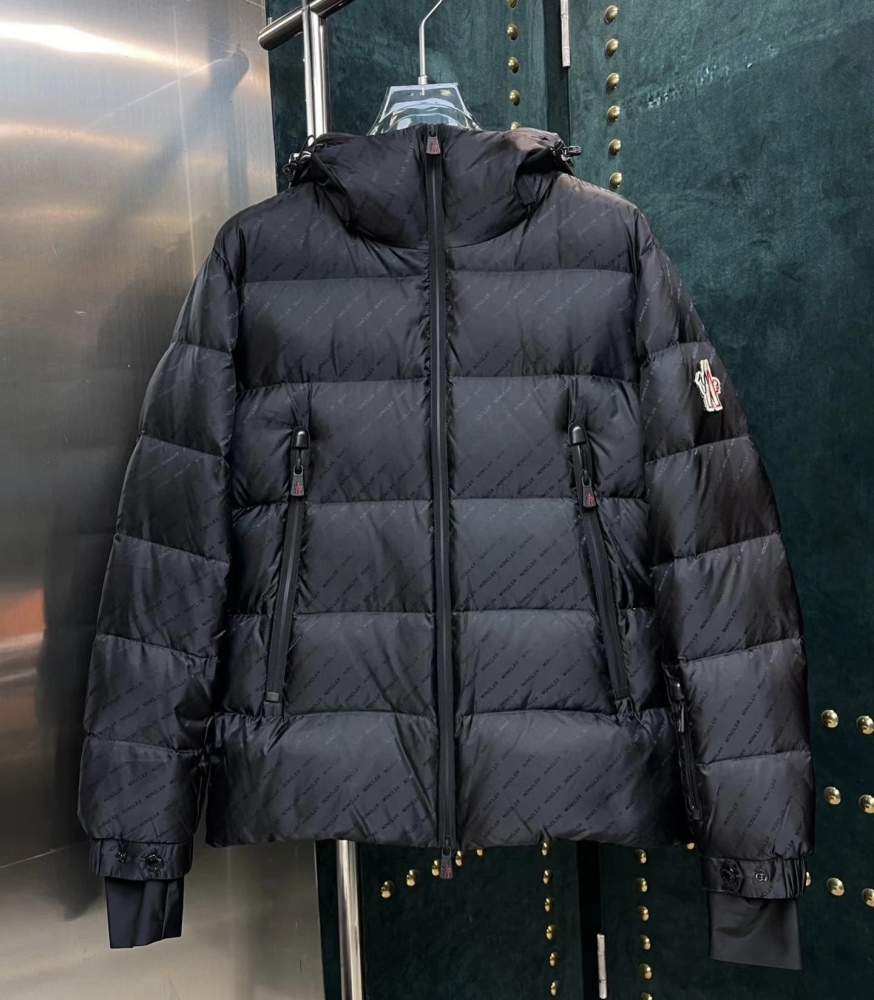M0ncler Full Print Logo Down Jacket Black