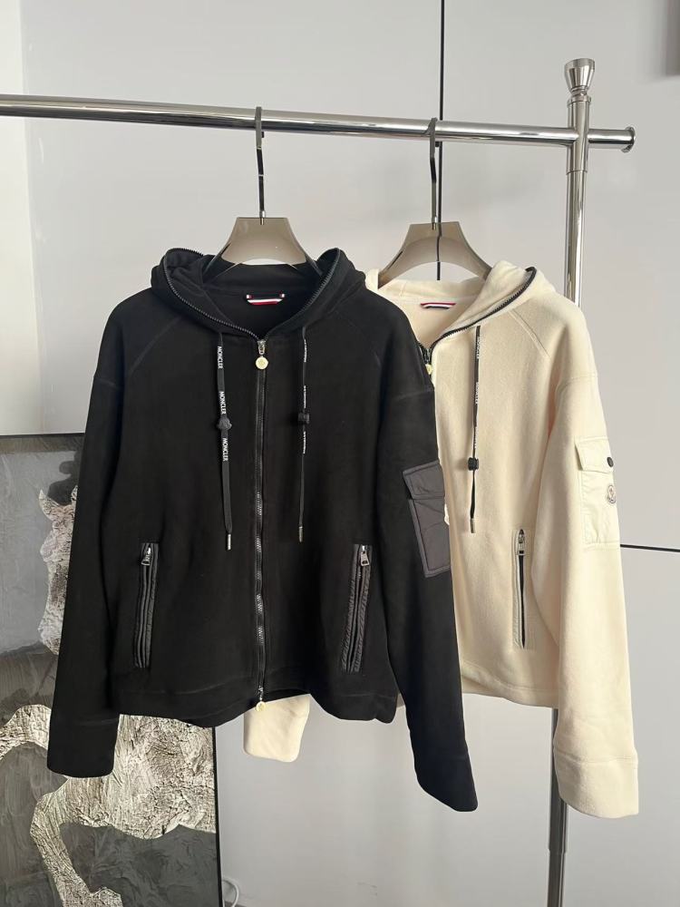 M0ncler Arm Pocket Zip Up Fleece Jacket Black And White