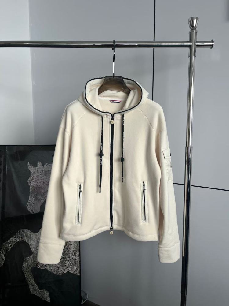 M0ncler Arm Pocket Zip Up Fleece Jacket Black And White