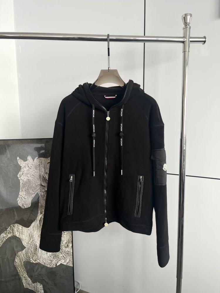 M0ncler Arm Pocket Zip Up Fleece Jacket Black And White