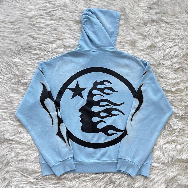 1:1 Hellstar Vintage Washed Zipper Hoodie Blue