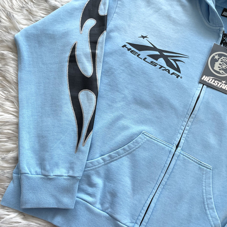 1:1 Hellstar Vintage Washed Zipper Hoodie Blue