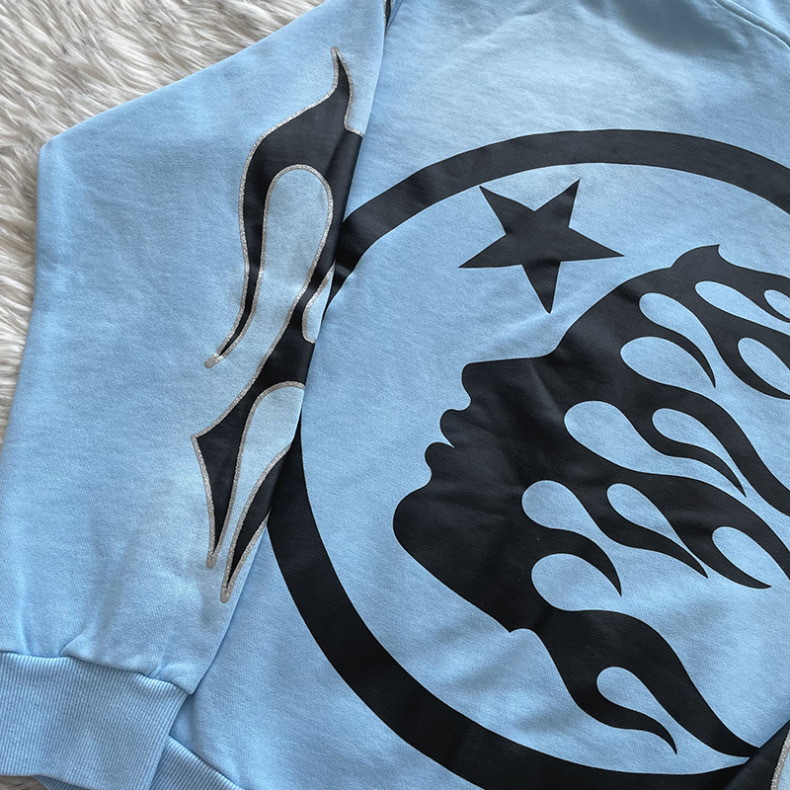 1:1 Hellstar Vintage Washed Zipper Hoodie Blue