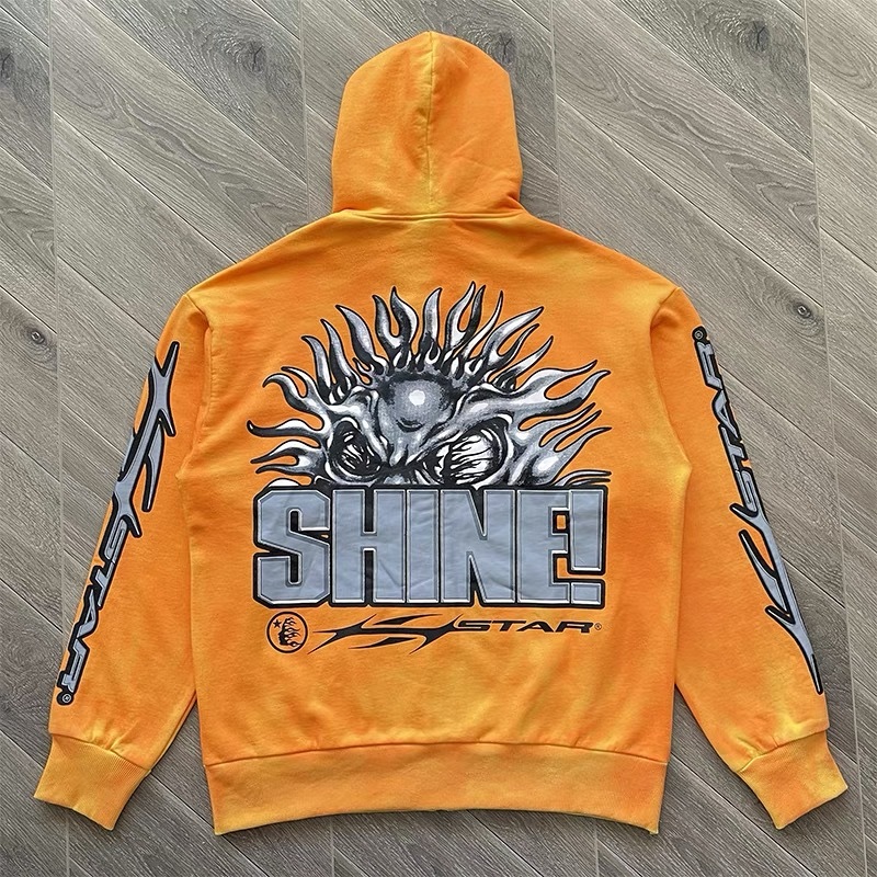 1:1 Hellstar Sun Print Zip up Hoodie Orange