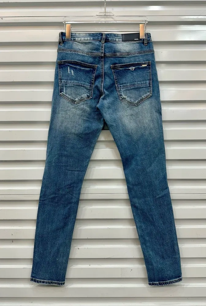 1:1 quality version Amiri Red Leather Ripped Patch Jeans