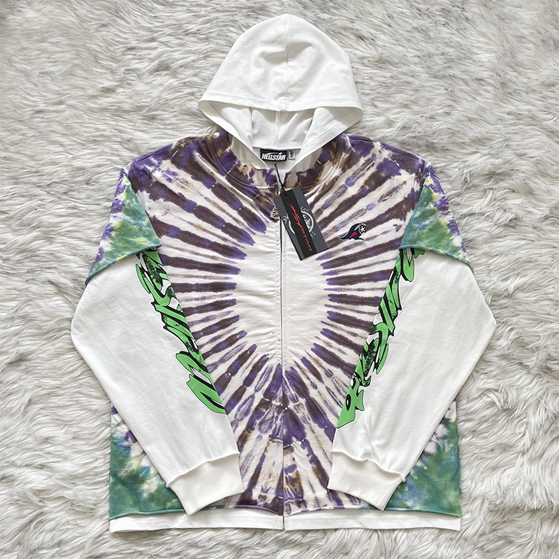 Hellstar Tie-dye embroidery patchwork zipper hoodie