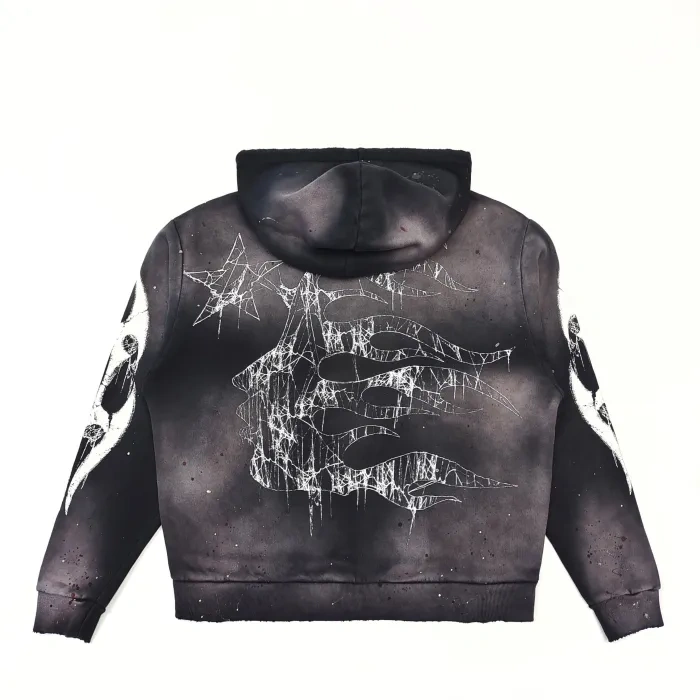 1:1 quality Hellstar Big Graphic Splash Inked Aged Zip Hoodie