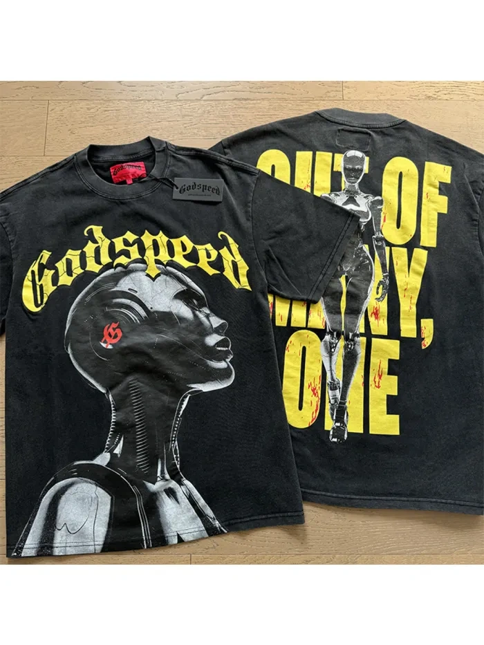 Godspeed Broken Letter Robot Print Washed Version Tee