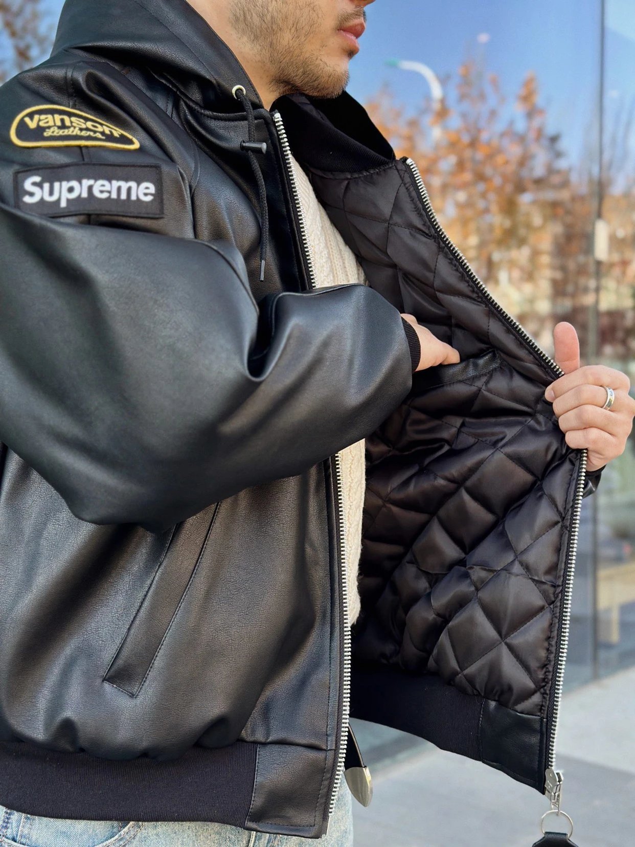 Sup x Vanson Leather Jacket Padded Jacket Black Red