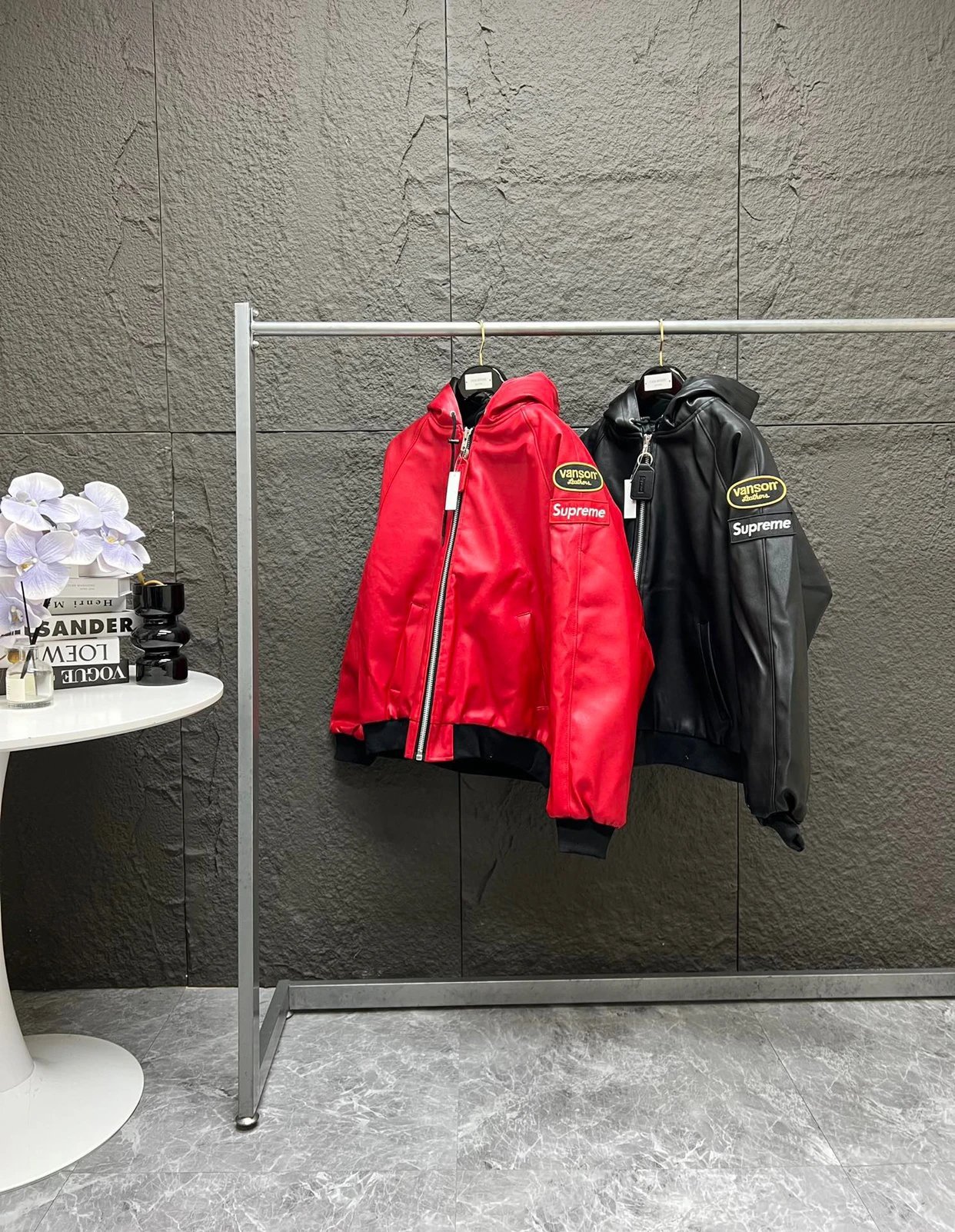 Sup x Vanson Leather Jacket Padded Jacket Black Red