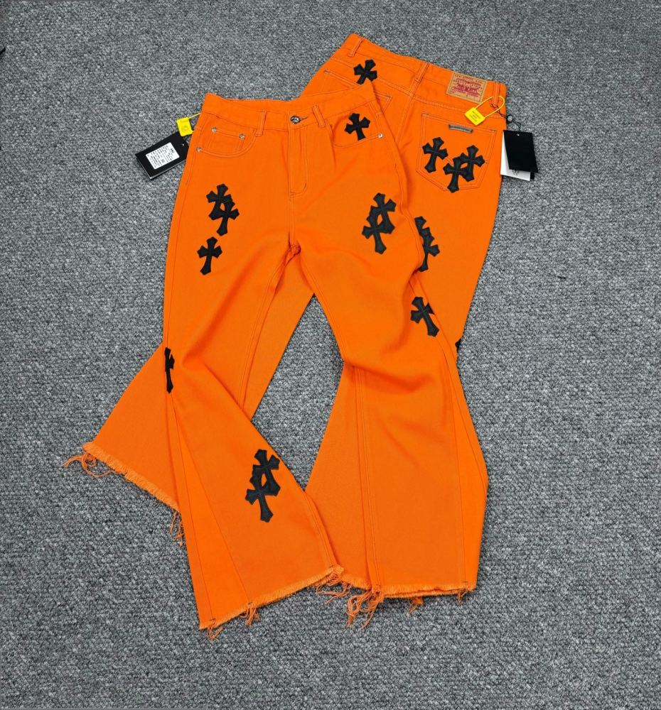 CH Orange Jeans With Black Crossing Patch