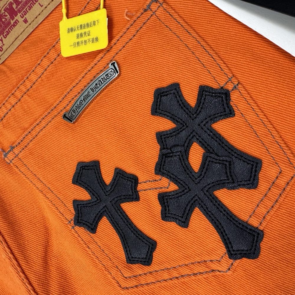 CH Orange Jeans With Black Crossing Patch