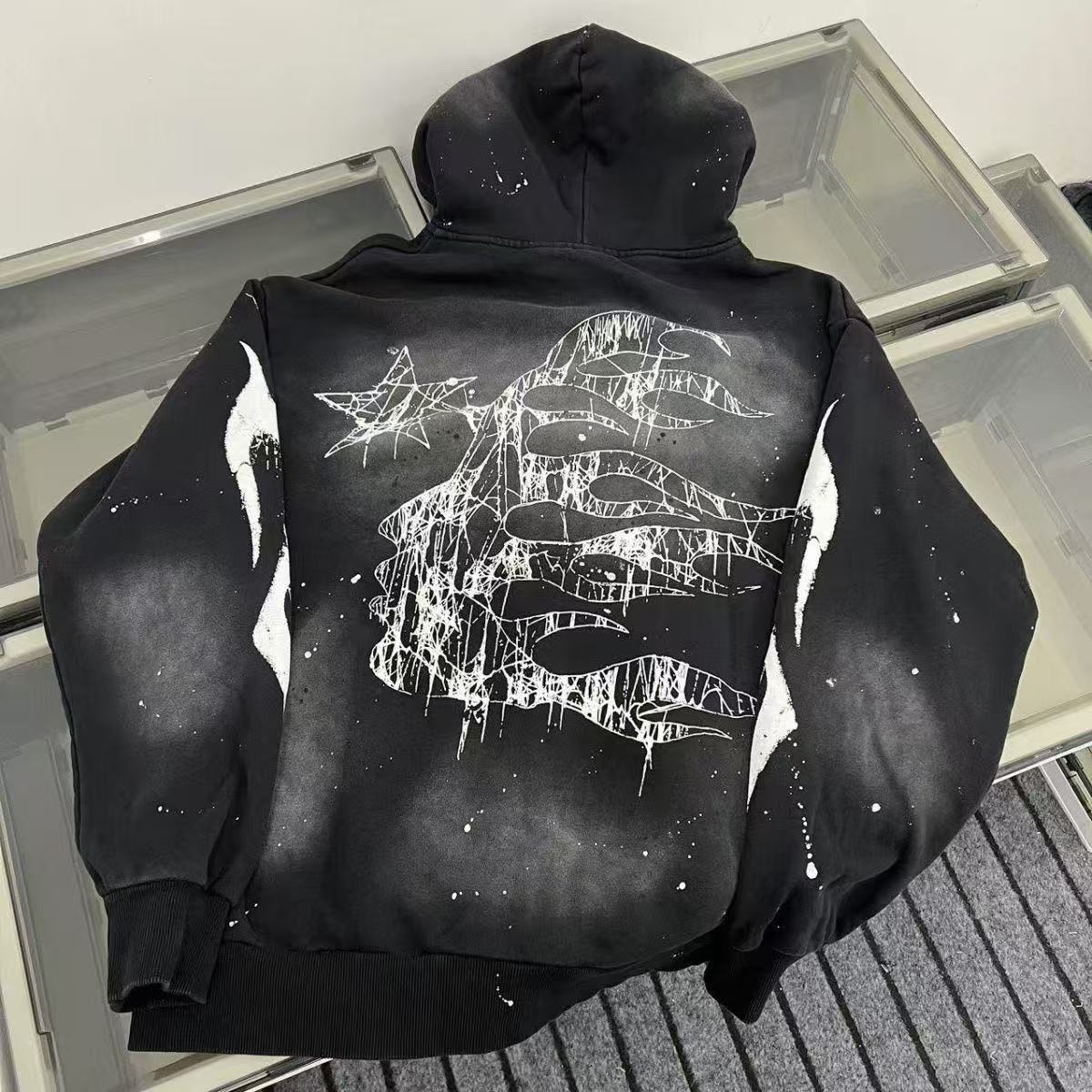 HS  Big Graphic Splash Inked Aged Zip Hoodi
