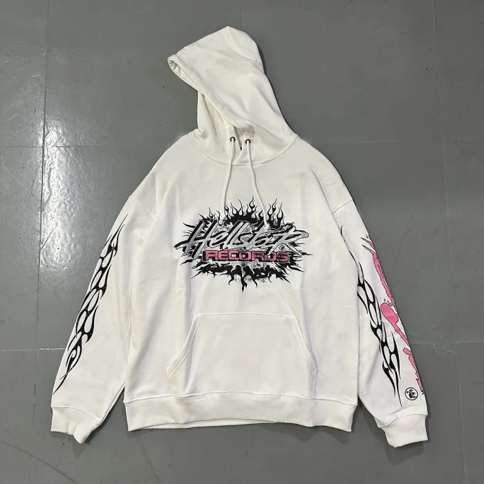 HS Sleeve Arm Pink Letter Flame Print hoodie 2 colors