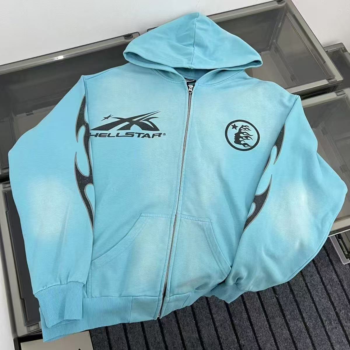 HS Vintage Washed Zipper Hoodie Blue