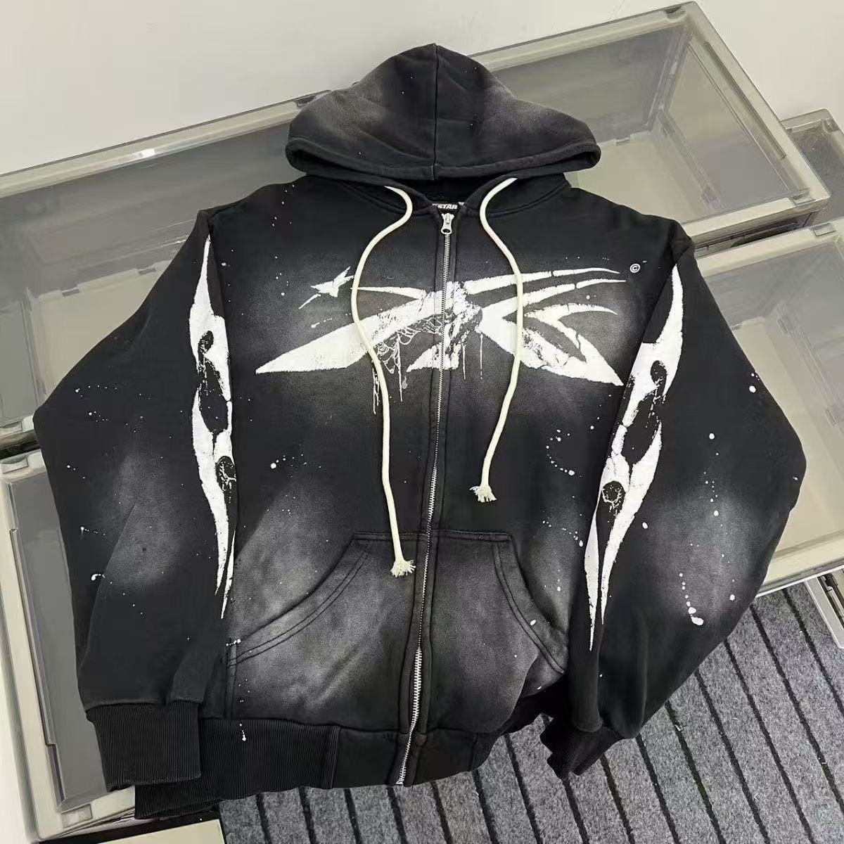 HS  Big Graphic Splash Inked Aged Zip Hoodi