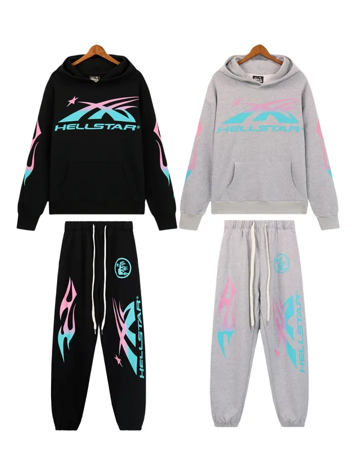 HS Powder Blue Gradient Letter Flame hoodie & pants set 2 colors