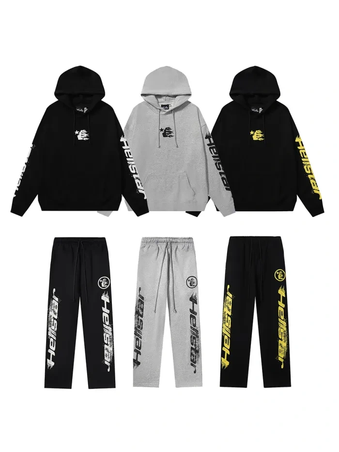 HS Front and Back Logo Sleeve Arm Letter Print hoodie & pants set 3 colors