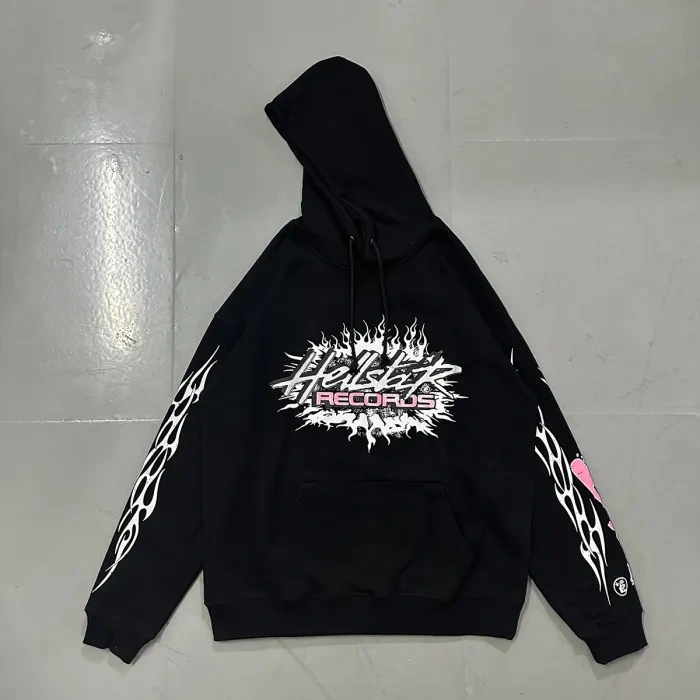 HS Sleeve Arm Pink Letter Flame Print hoodie 2 colors