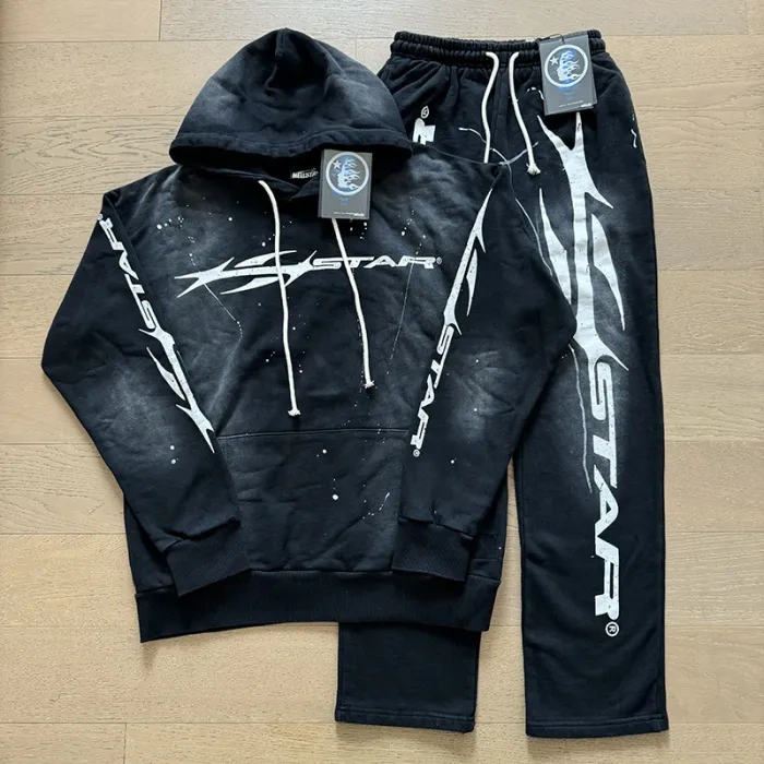 HS Distressed Letter Logo Ink Splattered hoodie & pants set 2 colors