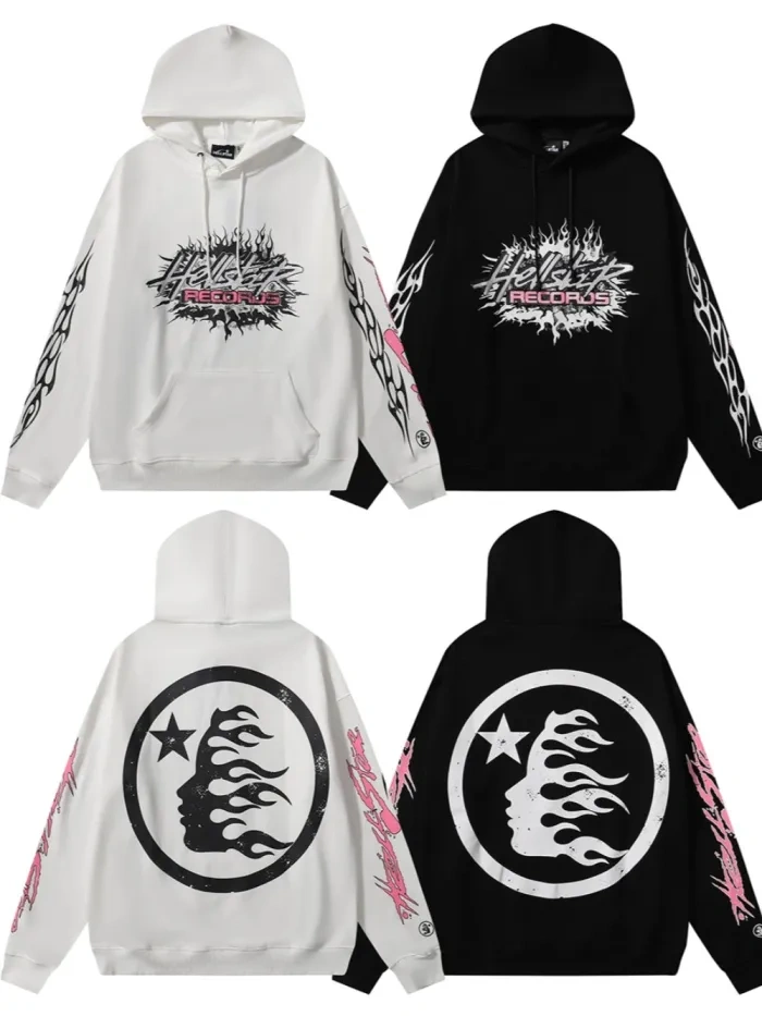 HS Sleeve Arm Pink Letter Flame Print hoodie 2 colors