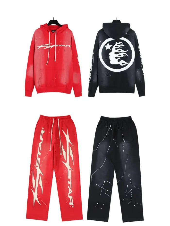 HS Distressed Letter Logo Ink Splattered hoodie & pants set 2 colors