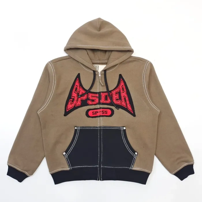 Sp5der 1:1 quality version  Colorblock Zipper hoodie 2 colors