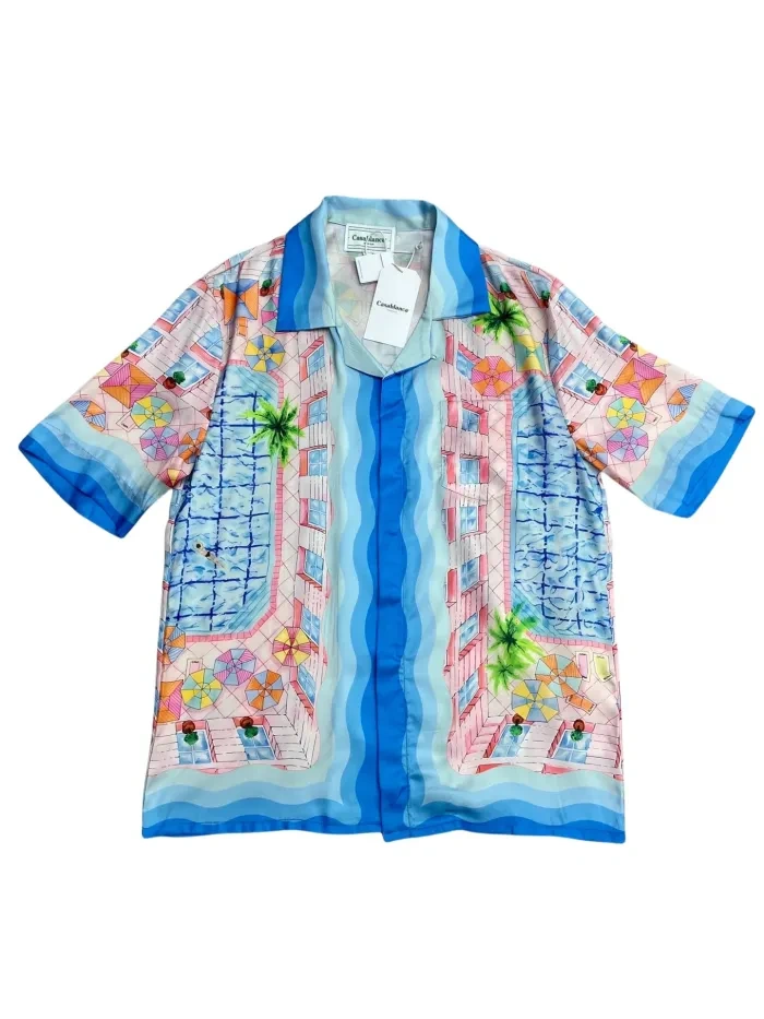 Casa 1:1 quality version  Silk Swimming Pool Printed Polo shirt & shorts set