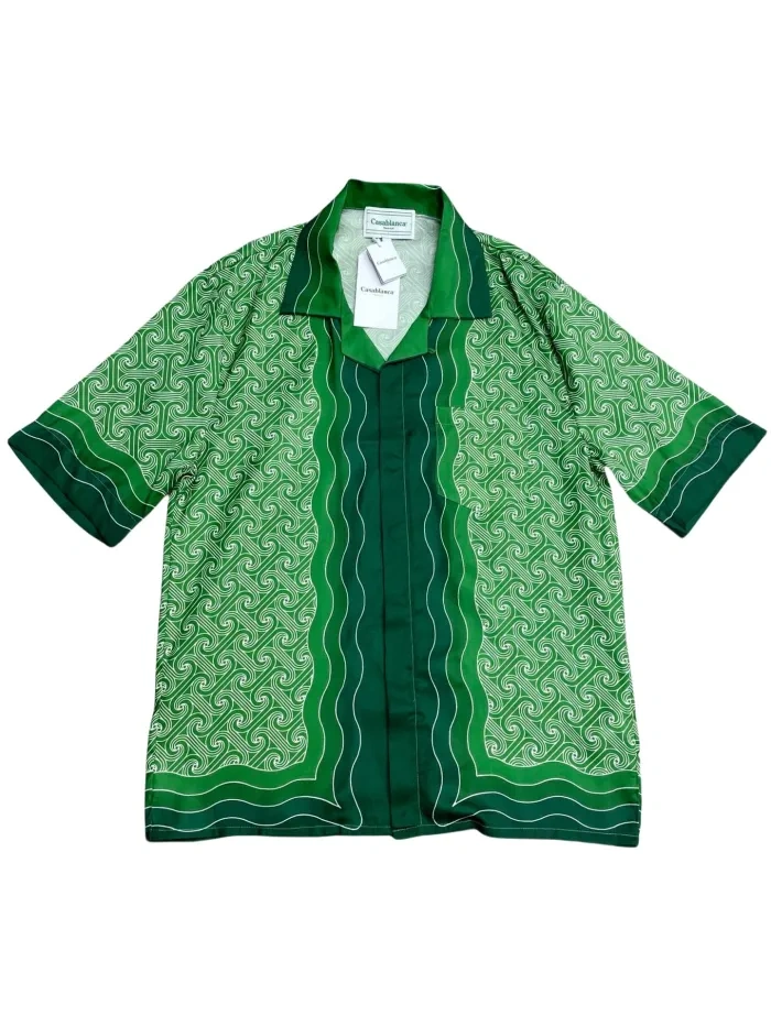 Casa 1:1 quality version Gradient Green Silk Polo shirt & shorts set