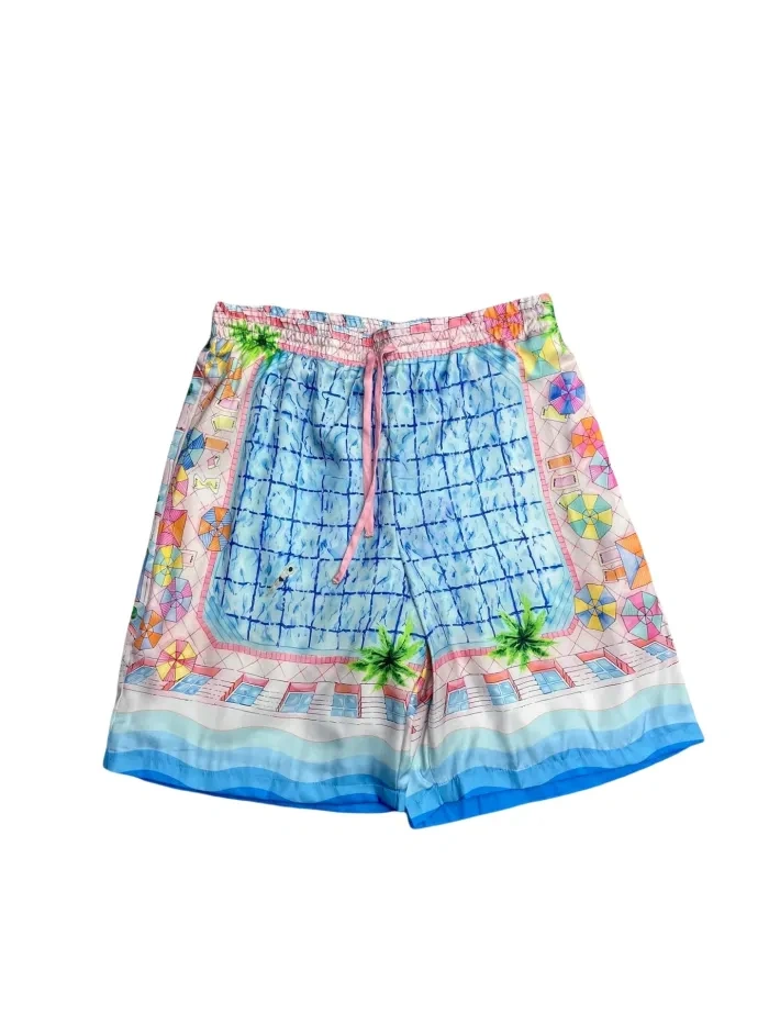 Casa 1:1 quality version  Silk Swimming Pool Printed Polo shirt & shorts set