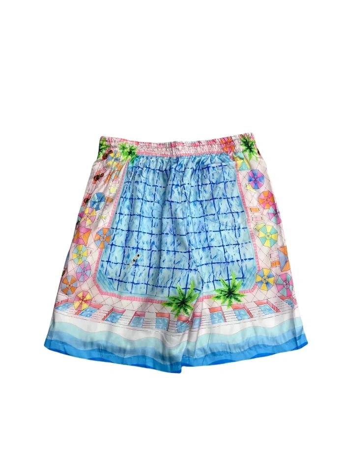 Casa 1:1 quality version  Silk Swimming Pool Printed Polo shirt & shorts set