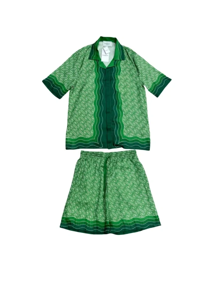 Casa 1:1 quality version Gradient Green Silk Polo shirt & shorts set