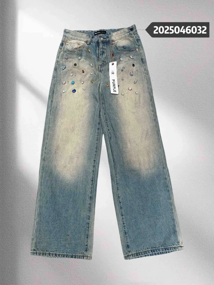 Purple 1:1 quality version  Colorful Diamonds Washed Wide Leg Jeans