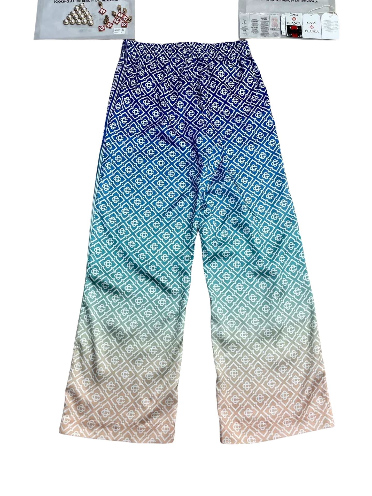 Casa 1:1 quality version  Gradient Blue Silk Long Sleeve Shirt & pants Set