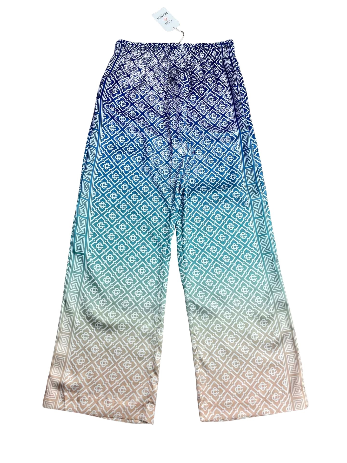 Casa 1:1 quality version  Gradient Blue Silk Long Sleeve Shirt & pants Set