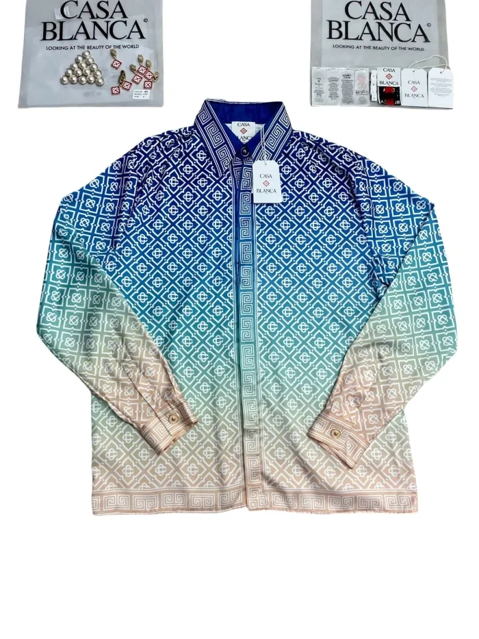 Casa 1:1 quality version  Gradient Blue Silk Long Sleeve Shirt & pants Set
