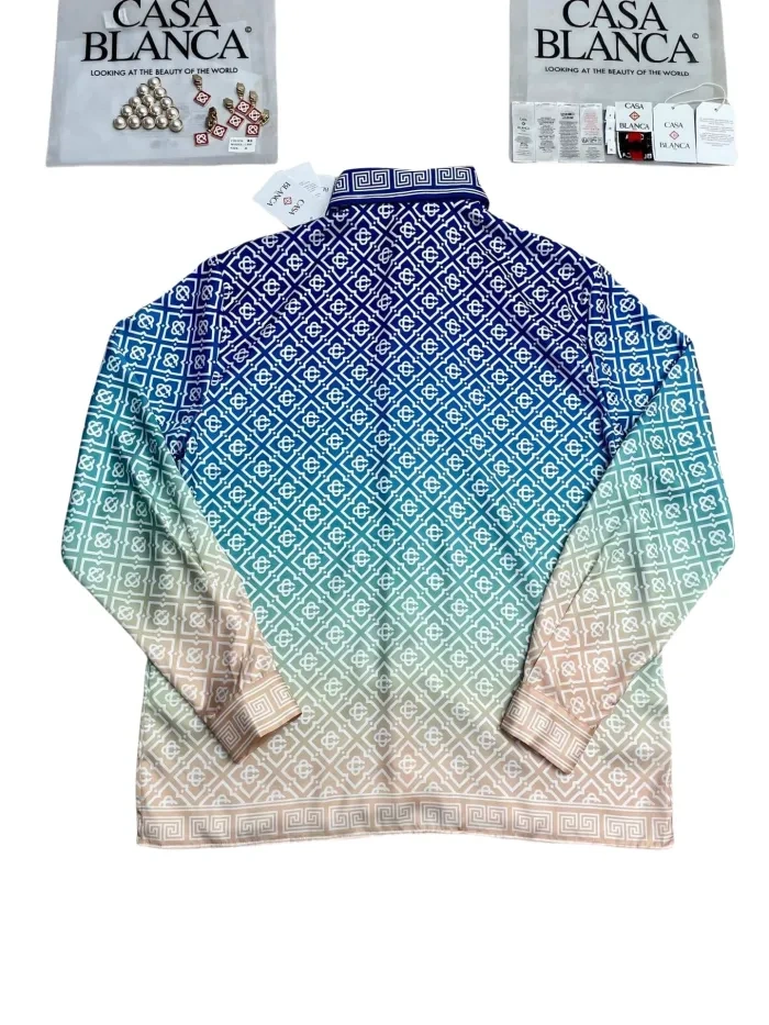 Casa 1:1 quality version  Gradient Blue Silk Long Sleeve Shirt & pants Set