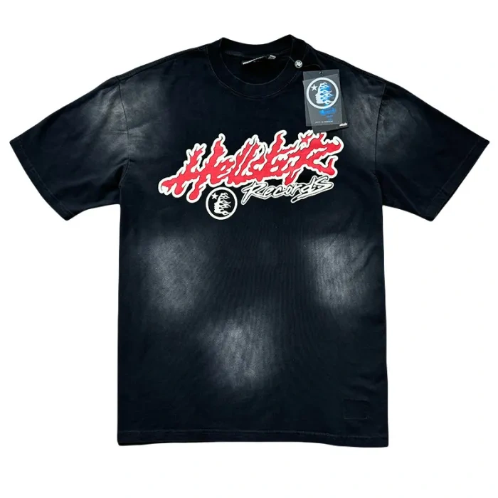 HS  Flame Letter Print Washed Version Tee & Shorts Set